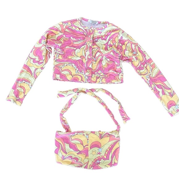 Frankie's Bikinis Top and Button Down Mini Cardigan Size S Bright Multi Color - Picture 1 of 14